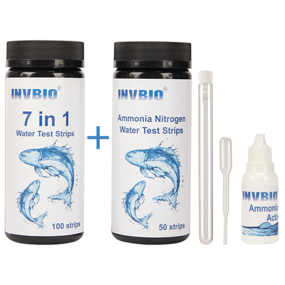 شرائط اختبار مياه حوض السمك 7 في 1 من Invbio ، طقم اختبار نيتروجين الأمونيا