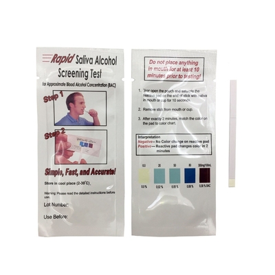 خطوة واحدة Alco Screen Saliva Alcohol Test Strips عالية الدقة تغليف OEM