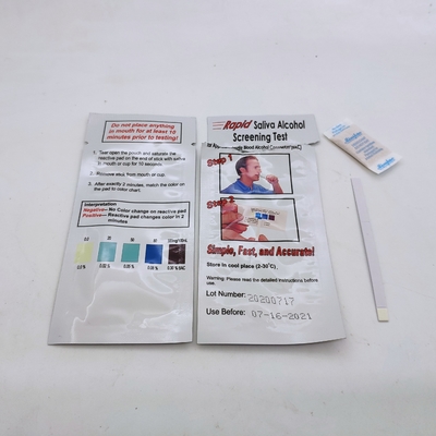 خطوة واحدة Alco Screen Saliva Alcohol Test Strips عالية الدقة تغليف OEM